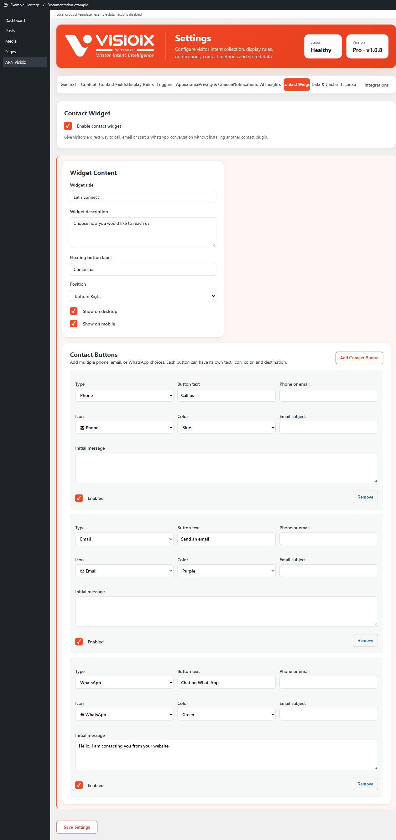 Contact Widget settings