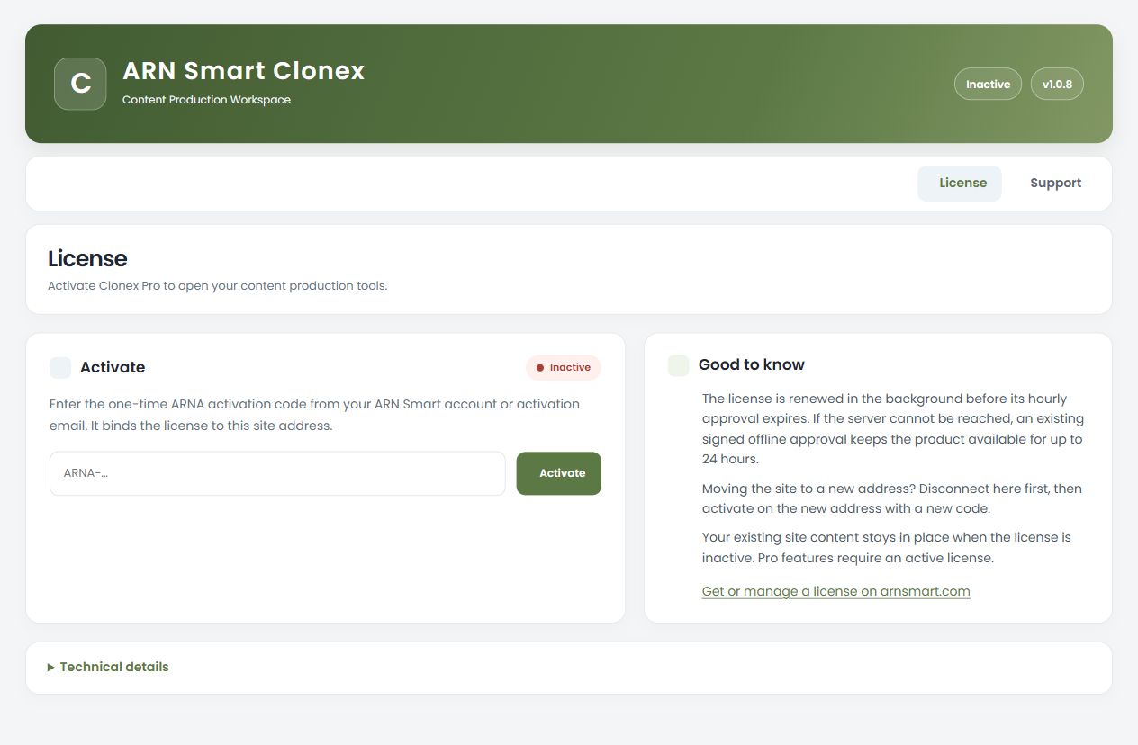 Clonex Pro 1.0.8 — license activation