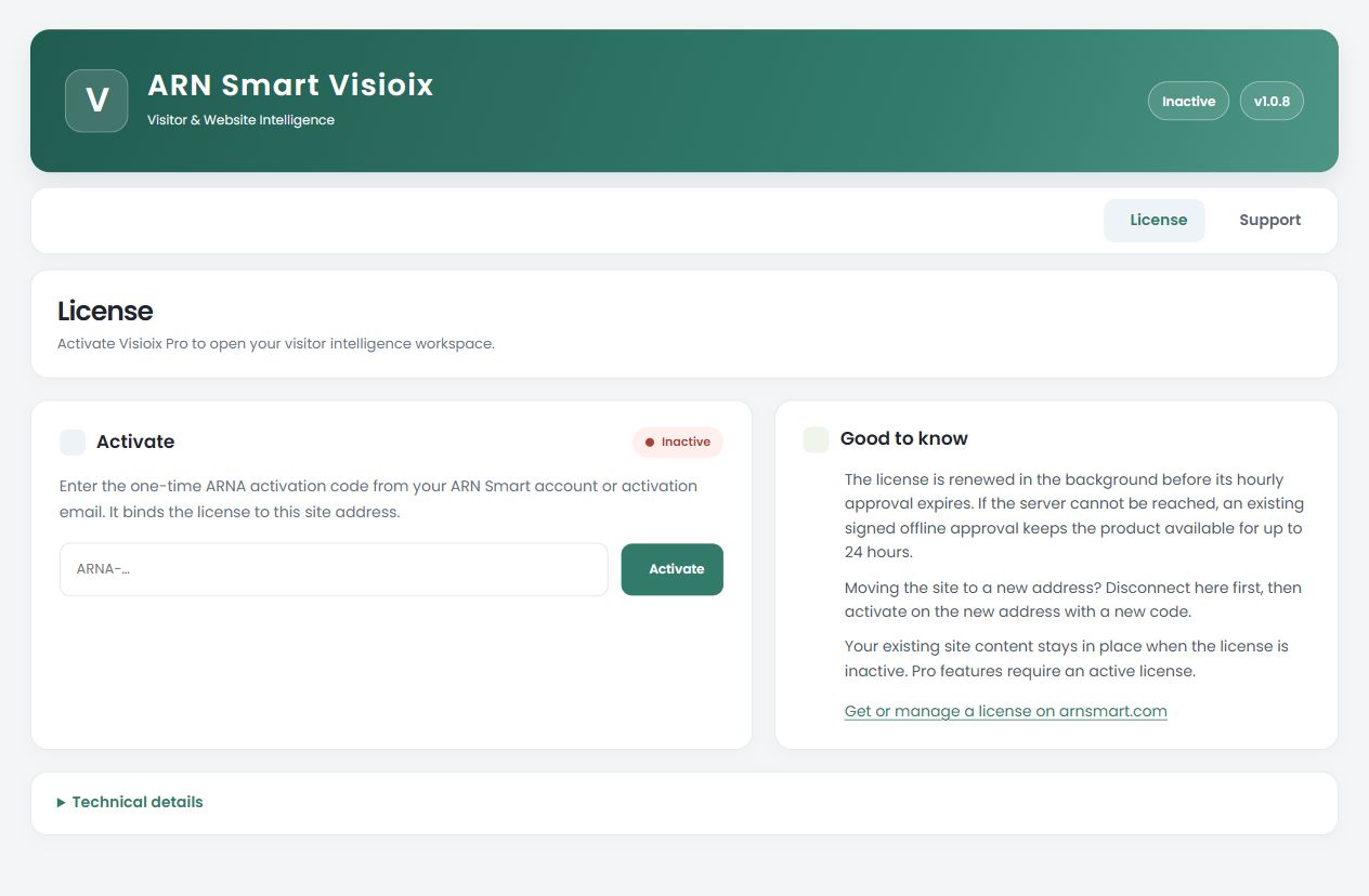 Visioix license activation