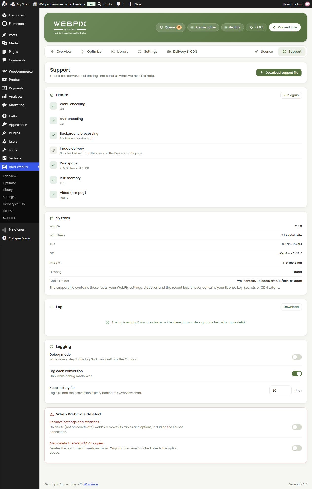 Support: Health, System, and the support file