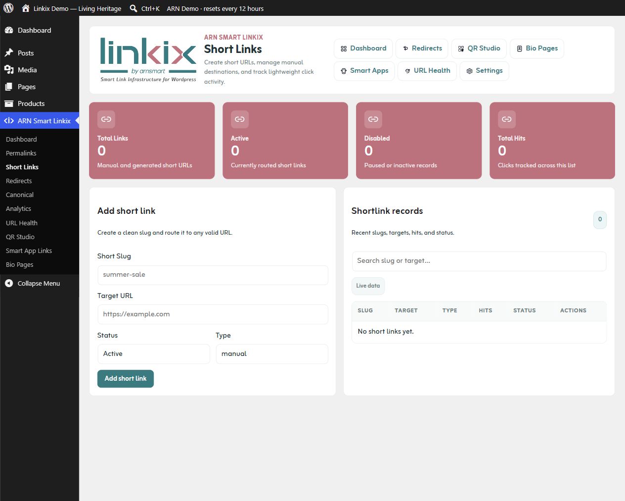 Short Links — creation form